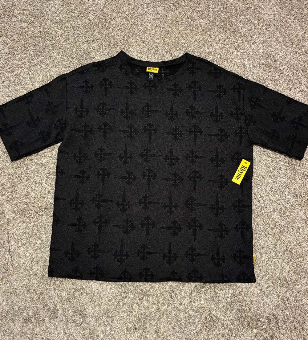 Rhyme Men's All-Over Black Cross Print T-Shirt